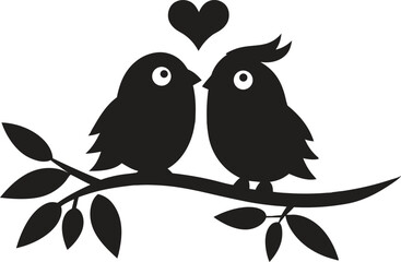 Two Birds Perched on Branch Illustration