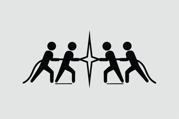 Silhouette of a group of people pulling a rope, vector illustration.