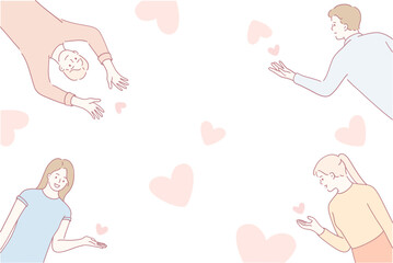 A charming and heartwarming illustration depicting people reaching out to each other with love and connection