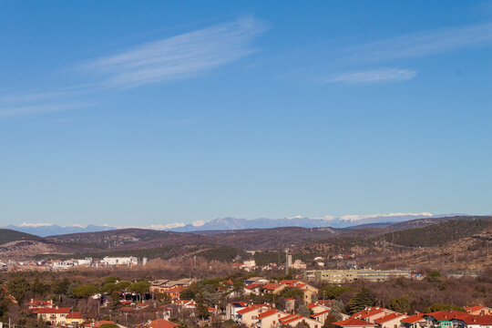 Duino, Italy - January 11, 2025: View of the hinterland from the castle.