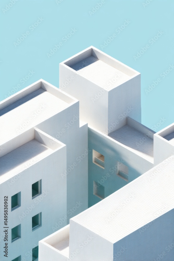 Fototapete Minimalist Architectural Visualization Geometric Isometric Urban Design Exploring Spatial Complexity, Modern Digital for Creative Industries and Innovative Design Strategies