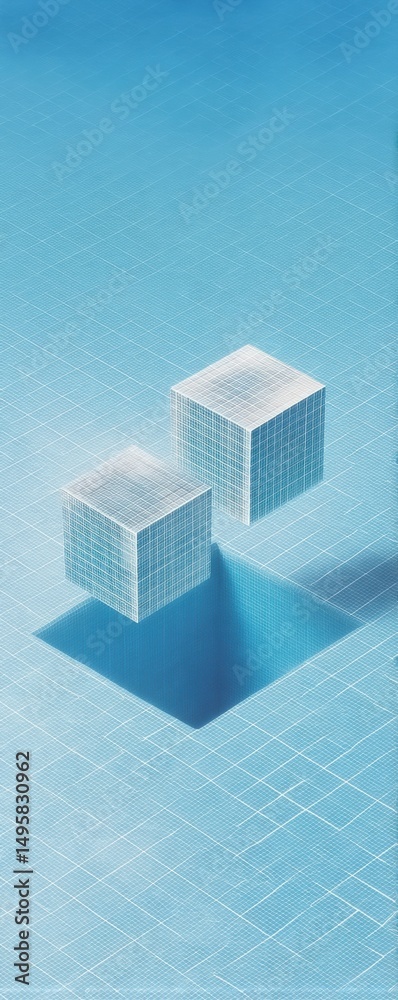 Fototapete metaverse geometry innovative digital spatial design with floating isometric cubes - emerging web3 v