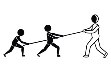 Silhouette of a group of people pulling a rope, vector illustration.