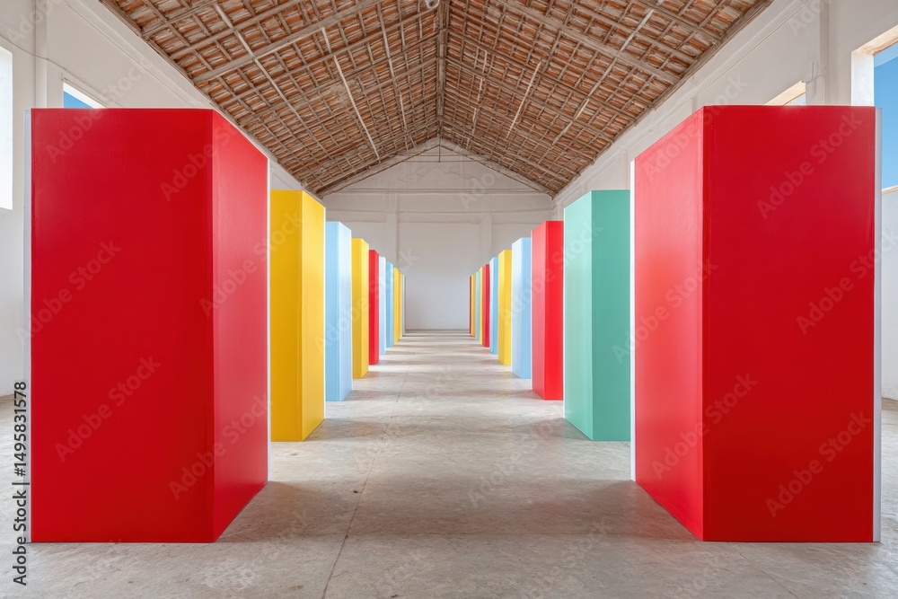 Poster minimalist color block architecture immersive geometric interior design showcasing bold spatial dyna