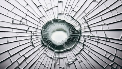 Naklejka premium shattered glass effect cracks radiating outward with a smooth edged circular gap in the center on white background