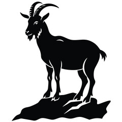 Majestic Mountain Goat Silhouette Black and White Vector Illustration