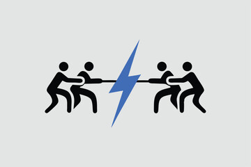 Silhouette of a group of people pulling a rope, vector illustration.