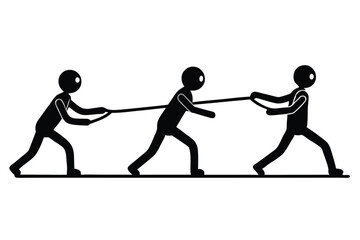 Silhouette of a group of people pulling a rope, vector illustration.