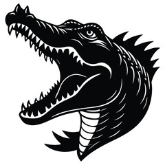 Powerful Alligator Head Illustration Black and White Vector Art