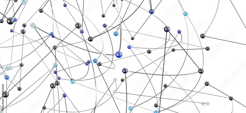 Poster 3D rendering of a complex network.  Ideal for tech, connection, and global concepts.