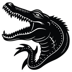 Powerful Alligator Head Illustration Black and White Vector Art