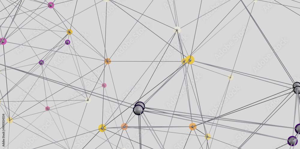 Aufkleber Complex network visualization with interconnected nodes. Ideal for technology, communication, and data concepts.