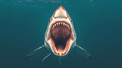 深海、サメ、開けた口、迫力、水中、危険