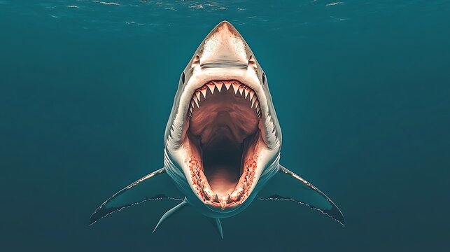 深海、サメ、開けた口、迫力、水中、危険