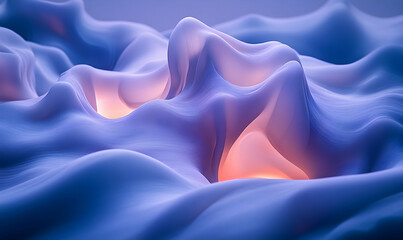 Fototapeta premium Abstract organic form in soft purple & white hues. Glow from beneath evokes ethereal, flowing, dreamy feeling