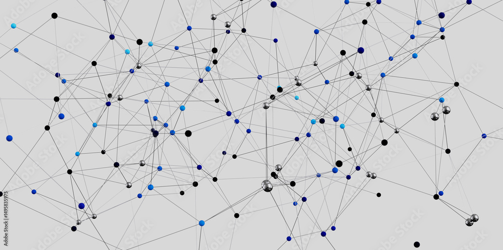 Aufkleber 3D rendering of interconnected nodes.  Perfect for technology, network, or connection concepts.