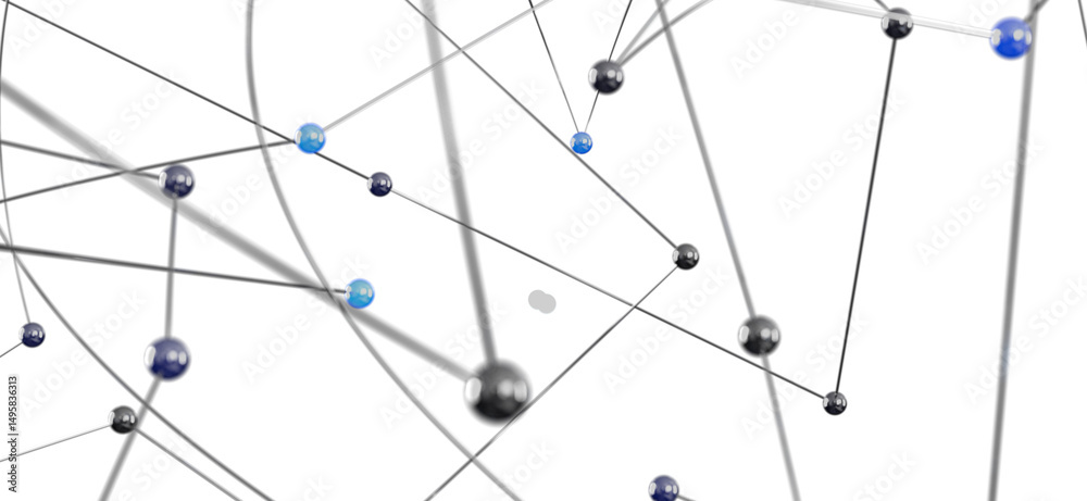 Poster 3D rendering of a network connection with spheres and lines. Technology, connection, and network concepts.