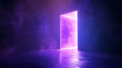 Glowing portal opening in a high-tech lab
