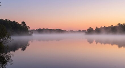 Fototapeta premium Misty sunrise lake scene