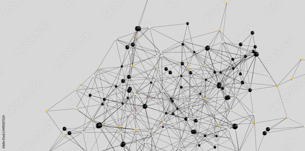 Poster Abstract image depicting a complex network of interconnected nodes. Ideal for technology, data, and connection concepts.