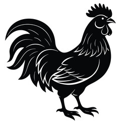 Majestic Rooster Silhouette Black and White Farm Animal Illustration