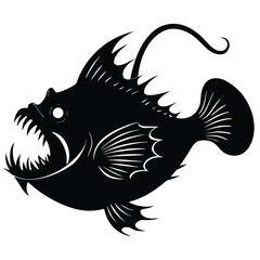 Anglerfish Illustration Deep Sea Predator Silhouette