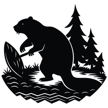 black beaver cutting wood silhouette clip art preview