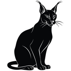 Caracal Silhouette Elegant Black and White Cat Illustration