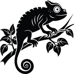 Elegant Chameleon Silhouette  Tropical Reptile Illustration