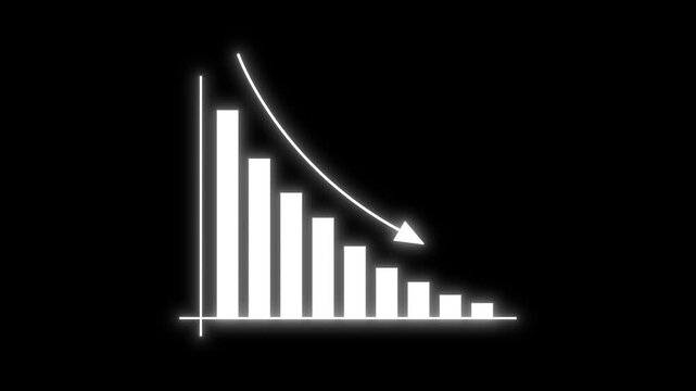 Animated business graph chart icon with a decreasing trend on a black background