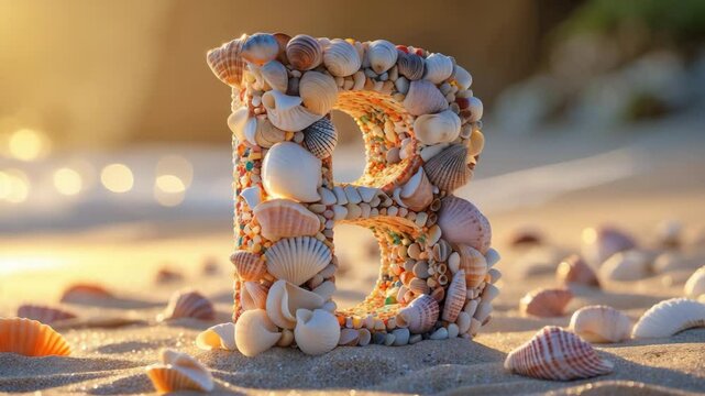 Beach sand letter symbol created using shells