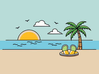 Vibrant Summer Landscape Design Featuring Lush Greenery Sunny Skies and Bold Colors Ideal for Posters Banners or Website Backgrounds