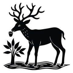 Elegant Black and White Illustration of a Stag Drinking from a Cup