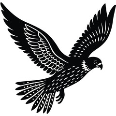 Majestic Peregrine Falcon in Flight Black and White Illustration