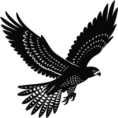 Majestic Falcon in Flight A Black and White Illustration