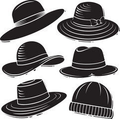 Collection of Six Stylish Black Hat Silhouettes