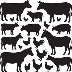 Farm Animals Silhouettes Collection Black and White