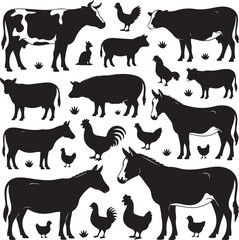 Farm Animals Silhouettes Collection Black and White
