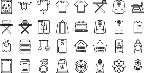 Laundry and Clothing Care Line Icons Collection