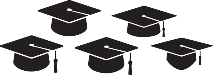 Five Graduation Caps Icon Group Education Success