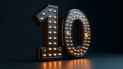 Illuminated 3d rendering number ten representing discount percentage high resolution images