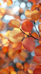 Close-Up Nature Tree Leaves In Forest Serene Atmosphere