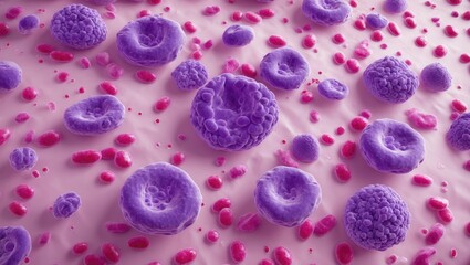 Fototapeta na wymiar Blood smear analysis under microscope indicates acute leukemia as a form of cancer.