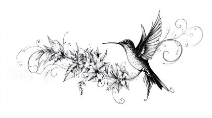 Fototapeta premium Hummingbird in Floral Design (2)
