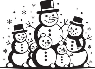 Happy Snowman Family Winter Holiday Illustration
