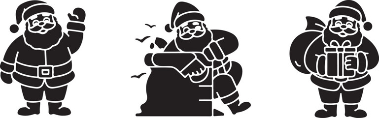 Three Santa Claus Silhouettes Christmas Holiday Icons