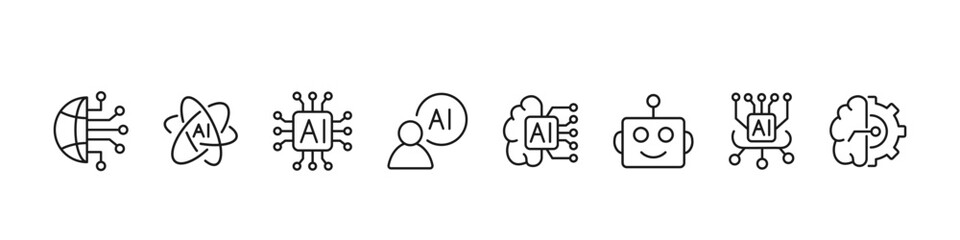 AI icon set. Assistant  Ai vector line icons
