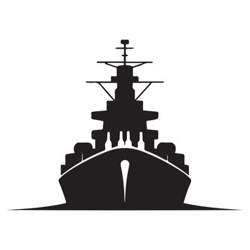 Silhouette vector illustration of a military battleship icon. Vector black silhouette. with white background