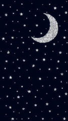 Naklejka premium moon and stars shiny glitter glowing on night sky , kids lullaby and nursery rhyme vertical social media background