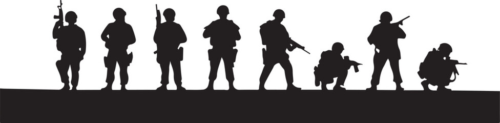 Silhouettes of Soldiers in Combat Formation